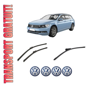 Set 3 stergatoare Volkswagen PASSAT B8 Variant (3G5, CB5) din 2014-2024, pentru parbriz si luneta fata si spate auto, Bosch Aerotwin-Aerotwin, din cauciuc siliconat rezistent, 4 Stickere Auto Volkswagen