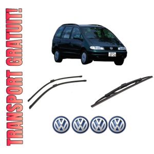 Set 3 stergatoare Volkswagen SHARAN VAN (7M_) din 1996-2010, pentru parbriz si luneta fata si spate auto, Bosch Twin-Aerotwin, din cauciuc siliconat rezistent, 4 Stickere Auto Volkswagen