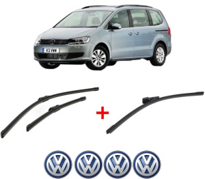 Set 3 stergatoare Volkswagen SHARAN VAN (7N1, 7N2) din 2010 - 2015, pentru parbriz si luneta fata si spate auto, Bosch Aerotwin, din cauciuc siliconat rezistent, 4 Stickere Auto VW v5903