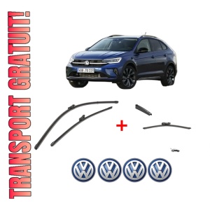 Set 3 stergatoare Volkswagen TAIGO (CS1) din 2021 - 2024, pentru parbriz si luneta fata si spate auto, Valeo Silencio, din cauciuc siliconat rezistent, 4 Stickere Auto VW