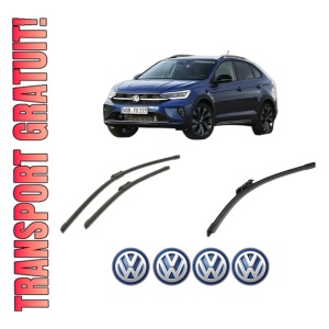 Set 3 stergatoare Volkswagen TAIGO (CS1) din 2021-2024, pentru parbriz si luneta fata si spate auto, Bosch Aerotwin-Aerotwin, din cauciuc siliconat rezistent, 4 Stickere Auto Volkswagen