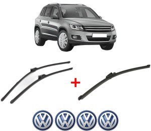 Set 3 stergatoare Volkswagen TIGUAN (5N_) din 2007 - 2018, pentru parbriz si luneta fata si spate auto, Valeo Silencio Xtrm, din cauciuc siliconat rezistent, 4 Stickere Auto VW v14962