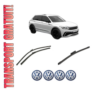 Set 3 stergatoare Volkswagen TIGUAN (CT1) din 2023-2024, pentru parbriz si luneta fata si spate auto, Bosch Twin-Aerotwin, din cauciuc siliconat rezistent, 4 Stickere Auto Volkswagen