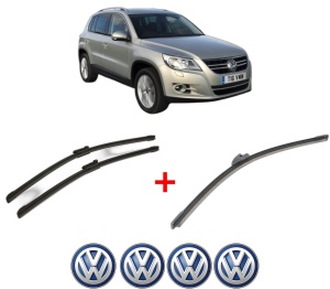 Set 3 stergatoare Volkswagen TIGUAN VAN (5N_) din 2007 - 2018, pentru parbriz si luneta fata si spate auto, Bosch Aerotwin, din cauciuc siliconat rezistent, 4 Stickere Auto VW v7163
