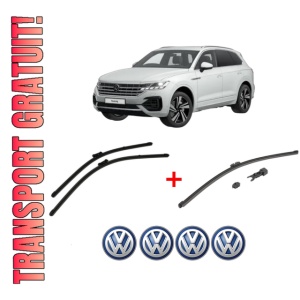 Set 3 stergatoare Volkswagen TOUAREG (CR7, RC8) din 2017 - 2023, pentru parbriz si luneta fata si spate auto, Valeo HydroConnect, din cauciuc siliconat rezistent, 4 Stickere Auto VW