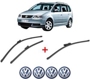 Set 3 stergatoare Volkswagen TOURAN (1T3) din 2010 - 2015, pentru parbriz si luneta fata si spate auto, Valeo Silencio Xtrm, din cauciuc siliconat rezistent, 4 Stickere Auto VW v13462