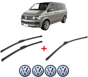 Set 3 stergatoare Volkswagen TRANSPORTER T5 Bus (7HB, 7HJ, 7EB, 7EJ) din 2003 - 2015, pentru parbriz si luneta fata si spate auto, Bosch Aerotwin, din cauciuc siliconat rezistent, 4 Stickere Auto VW v7283