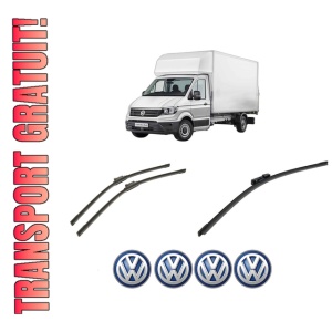 Set 3 stergatoare Volkswagen TRANSPORTER T6 Van (SGA, SGH, SHA, SHH) din 2015-2024, pentru parbriz si luneta fata si spate auto, Bosch Aerotwin-Aerotwin, din cauciuc siliconat rezistent, 4 Stickere Auto Volkswagen