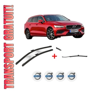 Set 3 stergatoare VOLVO V60 II (225) din 2018 - 2022, pentru parbriz si luneta fata si spate auto, Valeo AquaBlade, din cauciuc siliconat rezistent, 4 Stickere Auto VOLVO