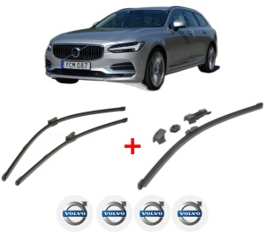 Set 3 stergatoare VOLVO V90 II Estate (235) din 2016 - 2022, pentru parbriz si luneta fata si spate auto, Valeo HydroConnect, din cauciuc siliconat rezistent, 4 Stickere Auto VOLVO v12677