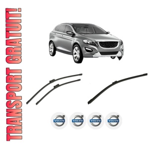 Set 3 stergatoare VOLVO XC60 I SUV (156) din 2008-2017, pentru parbriz si luneta fata si spate auto, Bosch Aerotwin-Aerotwin, din cauciuc siliconat rezistent, 4 Stickere Auto VOLVO