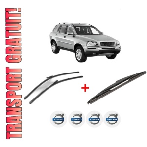 Set 3 stergatoare VOLVO XC90 I (275) din 2002 - 2014, pentru parbriz si luneta fata si spate auto, Valeo Silencio, din cauciuc siliconat rezistent, 4 Stickere Auto VOLVO