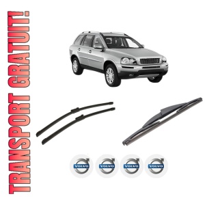 Set 3 stergatoare VOLVO XC90 I (275) din 2002-2014, pentru parbriz si luneta fata si spate auto, Bosch Twin-Aerotwin, din cauciuc siliconat rezistent, 4 Stickere Auto VOLVO