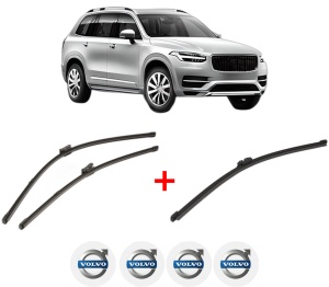 Set 3 stergatoare VOLVO XC90 II (256) din 2014 - 2022, pentru parbriz si luneta fata si spate auto, Valeo Silencio, din cauciuc siliconat rezistent, 4 Stickere Auto VOLVO v12317