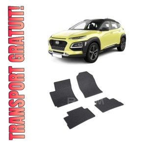 Set 4 covorase Hyundai Kona 2021-prezent, din cauciuc 100%, compatibile cu autoturismul HYUNDAI Kona
