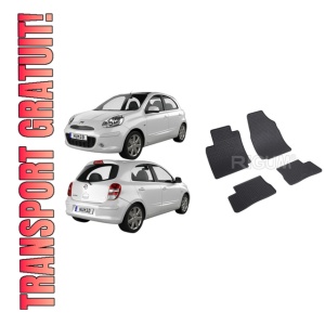Set 4 covorase Nissan Micra 2003-2010, din cauciuc 100%, compatibile cu autoturismul NISSAN Micra
