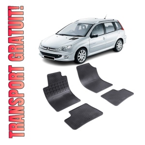 Set 4 covorase Peugeot 206 2000-2007, din cauciuc 100%, compatibile cu autoturismul PEUGEOT 206