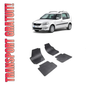Set 4 covorase Skoda Roomster 2006-2015, din cauciuc 100%, compatibile cu autoturismul SKODA Roomster