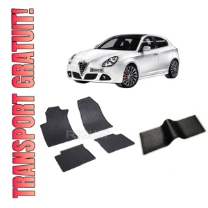 Set 5 covorase ALFA ROMEO GIULIETTA din 05.2010-12.2020, cu covoras tunel median, CAROSERIE HATCHBACK, Presuri cauciuc 100%, compatibil cu autoturismul ALFA ROMEO GIULIETTA, Rigum