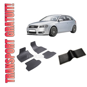 Set 5 covorase AUDI A3 8P din 05.2003-01.2013, cu covoras tunel median, CAROSERIE HATCHBACK, Presuri cauciuc 100%, compatibil cu autoturismul AUDI A3 8P, Rigum