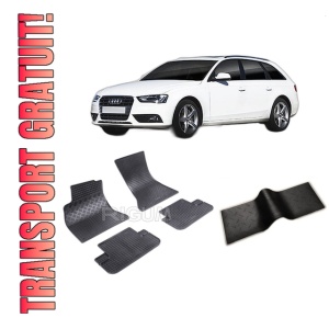 Set 5 covorase AUDI A4 B8 din 04.2008-10.2015, cu covoras tunel median, CAROSERIE COMBI, Presuri cauciuc 100%, compatibil cu autoturismul AUDI A4 B8, Rigum
