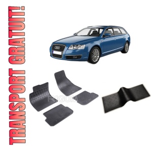 Set 5 covorase AUDI A6 C6 din 03.2006-2011, cu covoras tunel median, CAROSERIE COMBI, Presuri cauciuc 100%, compatibil cu autoturismul AUDI A6 C6, Rigum