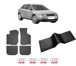 Set 5 covorase auto AUDI A3 (8L1) din 2013-2021, cu covoras tunel median, presuri auto din cauciuc, 4x Stickere auto cu AUDI - Img 2