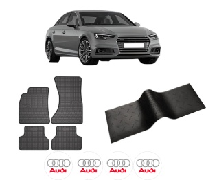 Set 5 covorase auto AUDI A4 B9 (8W2, 8WC) din 2008-2017, cu covoras tunel median, presuri auto din cauciuc, 4x Stickere auto cu AUDI - Img 2