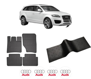 Set 5 covorase auto AUDI Q7 (4LB) din 2004-2008, cu covoras tunel median, presuri auto din cauciuc, 4x Stickere auto cu AUDI - Img 2
