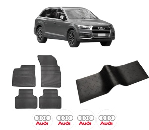 Set 5 covorase auto AUDI Q7 (4MB, 4MG, 4MQ) din 2005-2013, cu covoras tunel median, presuri auto din cauciuc, 4x Stickere auto cu AUDI - Img 2
