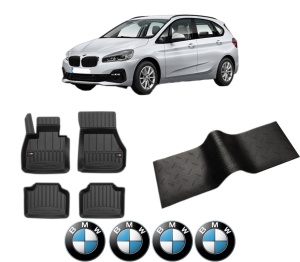 Set 5 covorase auto BMW Seria 2 Active Tourer (F45) din 2010-2019, cu covoras tunel median, presuri auto din cauciuc, 4x Stickere auto cu BMW - Img 2