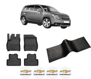 Set 5 covorase auto CHEVROLET ORLANDO (J309) din 2005-2012, cu covoras tunel median, presuri auto din cauciuc, 4x Stickere auto cu CHEVROLET - Img 2
