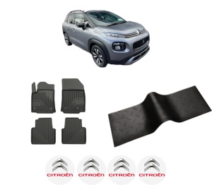 Set 5 covorase auto CITROEN C3 AIRCROSS II Van (2C_, 2R_) din 2001-2010, cu covoras tunel median, presuri auto din cauciuc, 4x Stickere auto cu CITROEN - Img 2