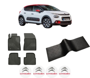 Set 5 covorase auto CITROEN C3 III (SX) din 2019-2023, cu covoras tunel median, presuri auto din cauciuc, 4x Stickere auto cu CITROEN - Img 2