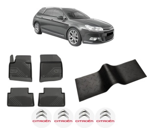 Set 5 covorase auto CITROEN C5 III Break (RW_) din 2010-2018, cu covoras tunel median, presuri auto din cauciuc, 4x Stickere auto cu CITROEN - Img 2