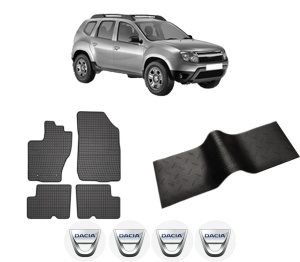 Set 5 covorase auto DACIA DUSTER (HS_) din 2010-2018, cu covoras tunel median, presuri auto din cauciuc, 4x Stickere auto cu DACIA - Img 2
