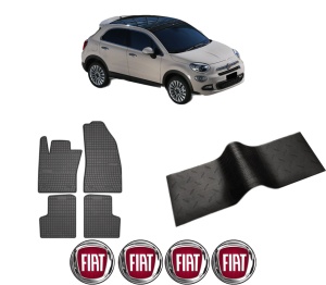 Set 5 covorase auto FIAT 500X (334_) din 2010-2018, cu covoras tunel median, presuri auto din cauciuc, 4x Stickere auto cu FIAT - Img 2