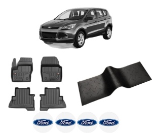 Set 5 covorase auto FORD KUGA II VAN din 2018-2023, cu covoras tunel median, presuri auto din cauciuc, 4x Stickere auto cu FORD - Img 2