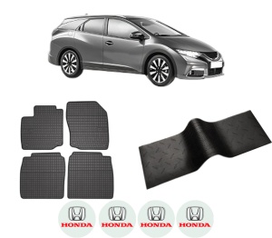 Set 5 covorase auto HONDA CIVIC IX Tourer (FK) din 2020, cu covoras tunel median, presuri auto din cauciuc, 4x Stickere auto cu HONDA - Img 2