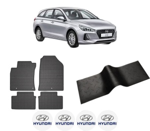 Set 5 covorase auto HYUNDAI i30 Kombi Van (PDE) din 2008-2021, cu covoras tunel median, presuri auto din cauciuc, 4x Stickere auto cu HYUNDAI - Img 2