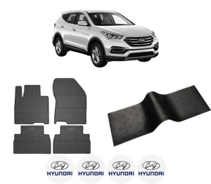 Set 5 covorase auto HYUNDAI SANTA FE IV (TM, TMA) din 2010-2018, cu covoras tunel median, presuri auto din cauciuc, 4x Stickere auto cu HYUNDAI - Img 2