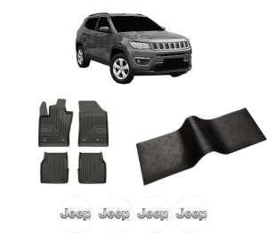 Set 5 covorase auto JEEP COMPASS (MP, M6, MV, M7) din 2008-2017, cu covoras tunel median, presuri auto din cauciuc, 4x Stickere auto cu JEEP - Img 2