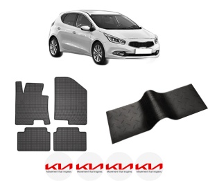 Set 5 covorase auto KIA CEE'D (JD) din 2013-2019, cu covoras tunel median, presuri auto din cauciuc, 4x Stickere auto cu KIA - Img 2