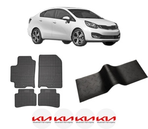 Set 5 covorase auto KIA RIO III Saloon (UB) din 2016-2018, cu covoras tunel median, presuri auto din cauciuc, 4x Stickere auto cu KIA - Img 2