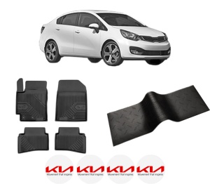 Set 5 covorase auto KIA RIO III Saloon (UB) din 2016-2018, cu covoras tunel median, presuri auto din cauciuc, 4x Stickere auto cu KIA - Img 2