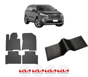 Set 5 covorase auto KIA SORENTO III (UM) din 2013-2016, cu covoras tunel median, presuri auto din cauciuc, 4x Stickere auto cu KIA - Img 2
