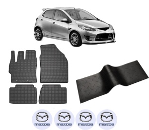 Set 5 covorase auto MAZDA 2 (DE_, DH_) din 2007-2018, cu covoras tunel median, presuri auto din cauciuc, 4x Stickere auto cu MAZDA - Img 2