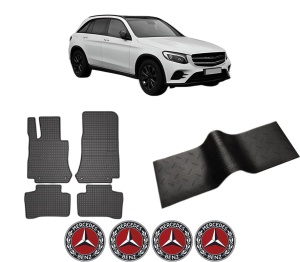 Set 5 covorase auto MERCEDES-BENZ GLC (X253) din 2004-2013, cu covoras tunel median, presuri auto din cauciuc, 4x Stickere auto cu MERCEDES-BENZ - Img 2