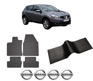 Set 5 covorase auto NISSAN QASHQAI I VAN (J10) din 2012-2019, cu covoras tunel median, presuri auto din cauciuc, 4x Stickere auto cu NISSAN - Img 2