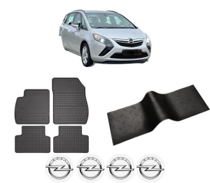 Set 5 covorase auto OPEL ZAFIRA TOURER C VAN (P12) din 2006-2015, cu covoras tunel median, presuri auto din cauciuc, 4x Stickere auto cu OPEL - Img 2